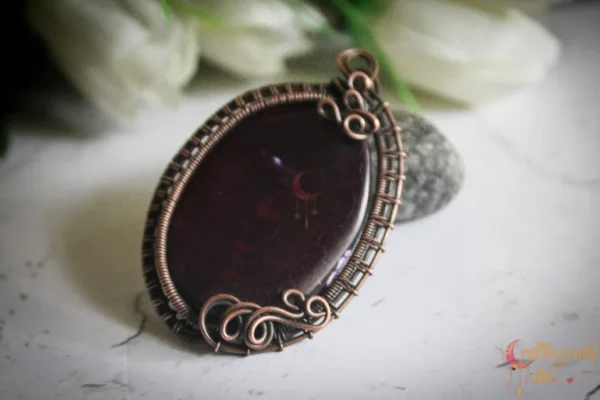 Purple Agate wire wrap bead pendant