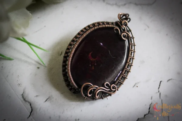 Purple Agate wire wrap bead pendant - Image 2