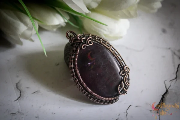 Purple Agate wire wrap bead pendant - Image 4