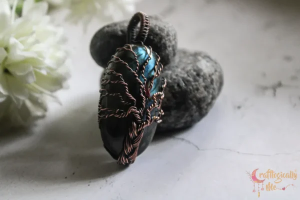 Blue Flash Labradorite braided tree wrap - Image 6