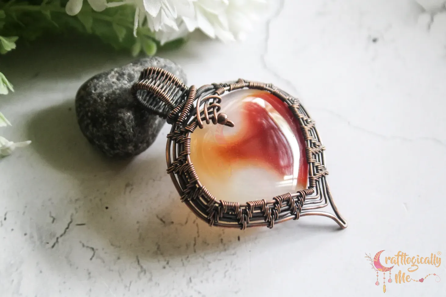 Carnelian Agate Heart Wrap Pendant