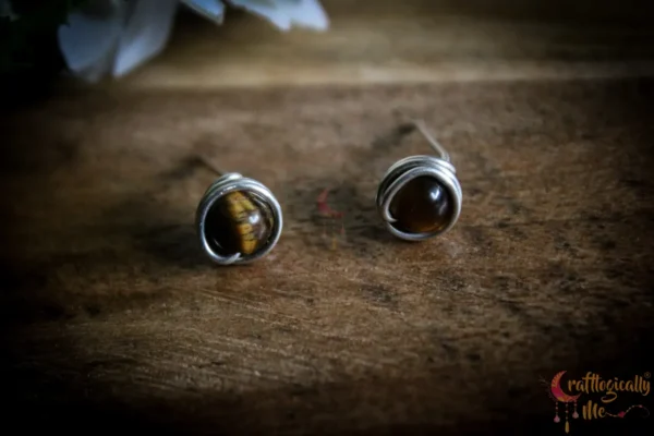 Silver Tiger's Eye bead wrap stud - Image 3