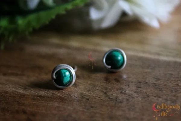 Silver Malachite bead wrap stud