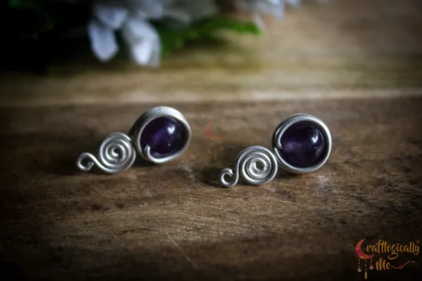 Silver Amethyst Swirly wrap studs