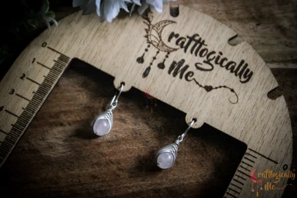 Silver Rose Quartz Herring-bone wrap earrings - Image 2