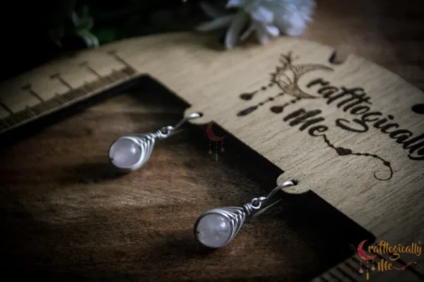 Silver Rose Quartz Herring-bone wrap earrings - Image 3