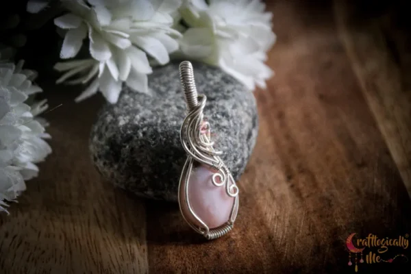 Rose Opal Silver Oval Wrap pendant - Image 2