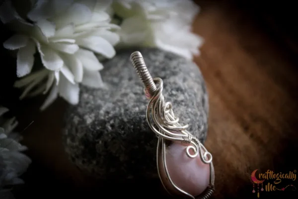 Rose Opal Silver Oval Wrap pendant - Image 3