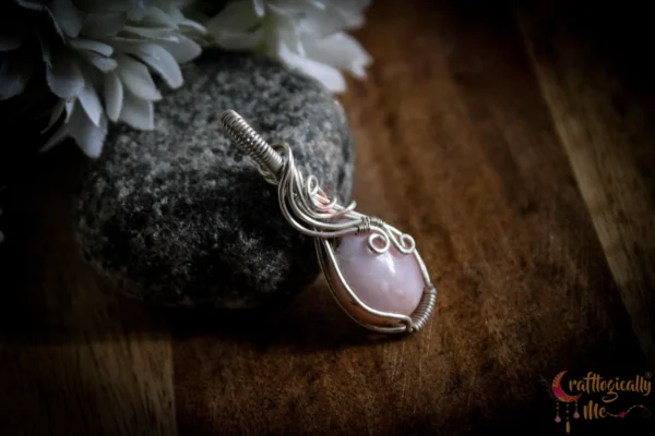 Rose Opal Silver Oval Wrap pendant