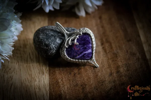 Charoite Silver Heart Wrap pendant - Image 5