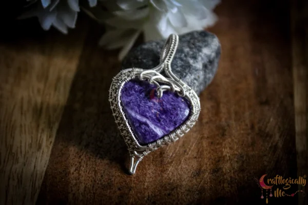 Charoite Silver Heart Wrap pendant