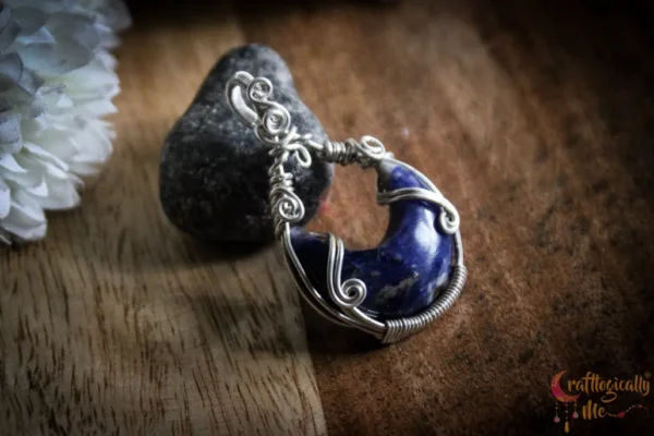 Sodalite Moon Silver wrap pendant