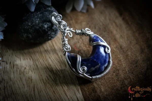 Sodalite Moon Silver wrap pendant - Image 4