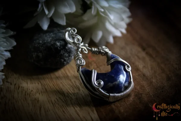 Sodalite Moon Silver wrap pendant - Image 2