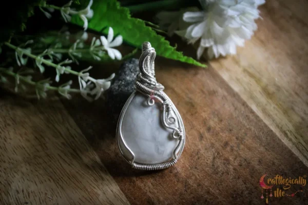 White Agate Silver Drop Wrap pendant