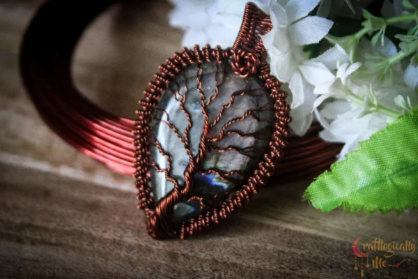 Purple Labradorite drop tree of life pendant