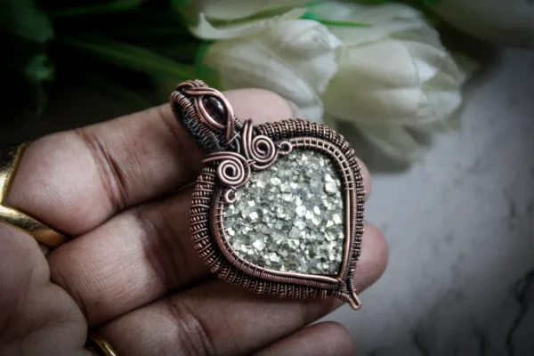 Pyrite and Garnet heart wrap for abundance