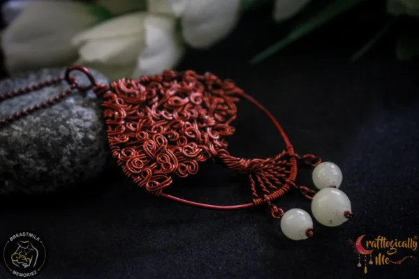 Swirly Tree of life with breastmilk drop of love pendant