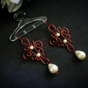 Pearl boho filigree long danglers
